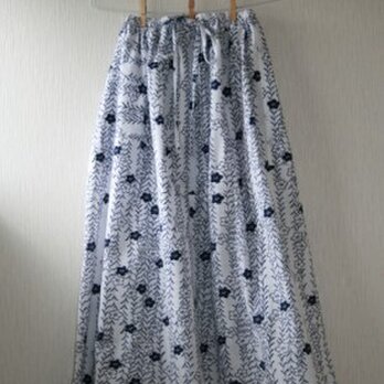 浴衣地　柳にキキョウ　ロングゴムスカート　Fサイズ　の画像
