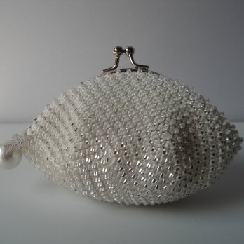 Beaded Purse --Snow Crystal-- Off White (M)の画像