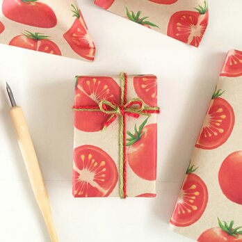 トマトの包装紙〈10枚入〉A4サイズ ラッピング デザインペーパー ブックカバー 野菜 トマト グッズ 紙雑貨 おしゃれの画像