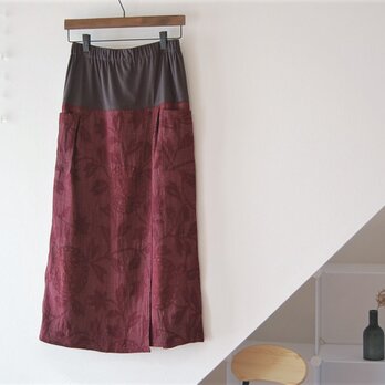 展示品　小千谷紬　華紋柄のラップ風スカート　着物リメイクの画像