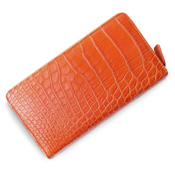 シャムクロコ（クロコダイル革）レディース・メンズ財布 ラウンドファスナー　オレンジの画像