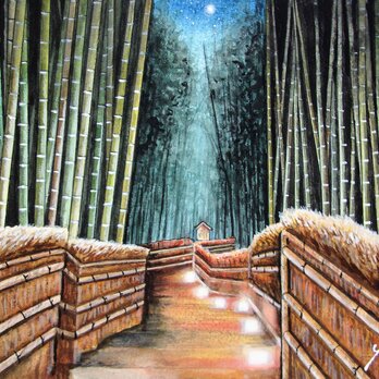 夜の竹林の画像