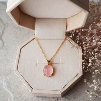 【14kgf】宝石質ピンクカルセドニーの一粒ネックレス(オーバル)の画像