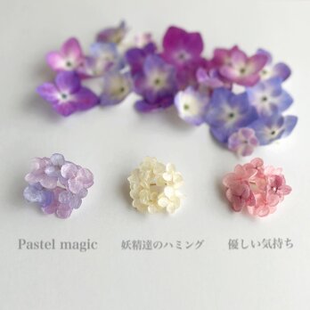 紫陽花アナベルのブローチ「Pastel magic」「妖精達のハミング」「優しい気持ち」の画像