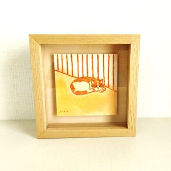 【一点物】原画「陽だまりの猫」水彩イラスト ※木製額縁入りの画像