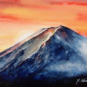 朝焼けけの富士山の画像