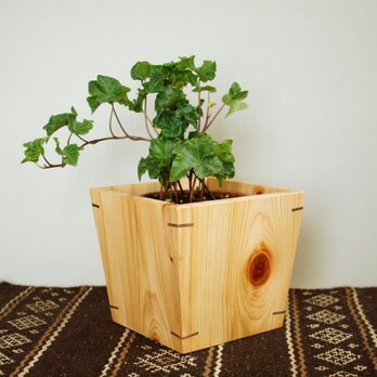 木製 鉢カバー（4号鉢用） ヒノキ材2　植木鉢カバーの画像