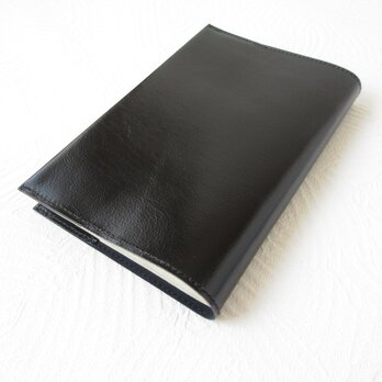 新書サイズ、コミック対応・ゴートスキン・ブラック・一枚革のブックカバー・0546の画像