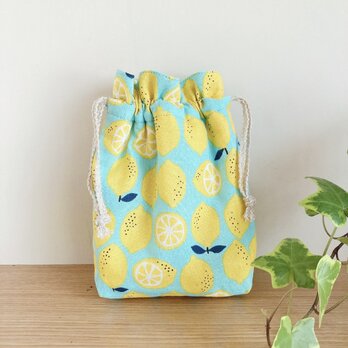保温保冷シート付き巾着袋（おにぎり、ドリンク入れに）レモンの画像