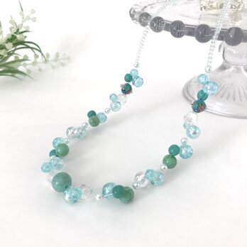 クリア バブル ショート ネックレス ターコイズ ブルー ペールブルー 水色 春 夏