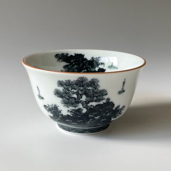 手描き 黒山水絵 煎茶碗(中)の画像