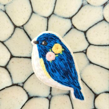 bluebird刺繍ブローチ(ディープブルー)【受注製作】の画像