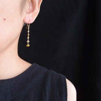 【K14gf】Mixed stone earrings／Yellow ロングピアスの画像