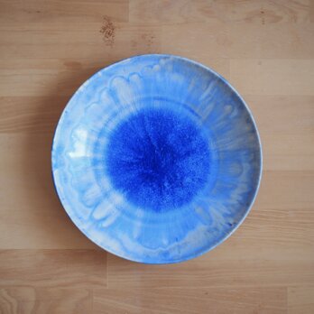 釉流し皿21cm（紺碧）の画像