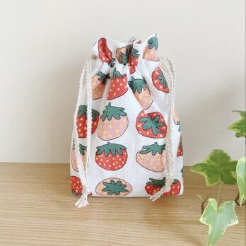 保温保冷シート付き巾着袋（おにぎり、ドリンク入れに）イチゴの画像