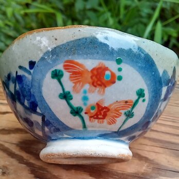 金魚と青い鳥の小さめご飯茶碗の画像