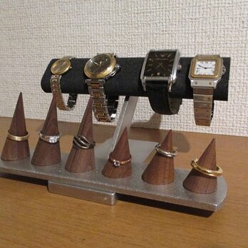 リングスタンド　指輪スタンド　アクセサリースタンド　腕時計3本、リング６ケ飾れるブラックアクセサリースタンド　の画像