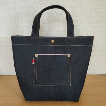 岡山デニム　ミニトートバッグ ☆ 赤耳ポケット　 セルビッチデニム　ハンドバッグ
