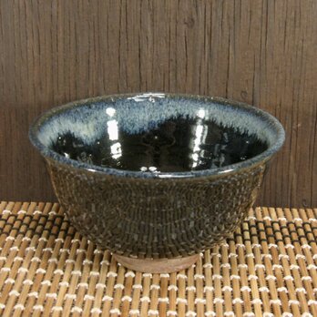 陶器 ひとくち茶碗　赤土＋深い青【220521】の画像
