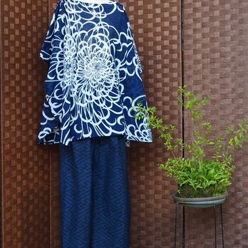 0005 着物リメイク 紬をワイドパンツにリメイク「卍繋ぎ文様」 kimonoの画像