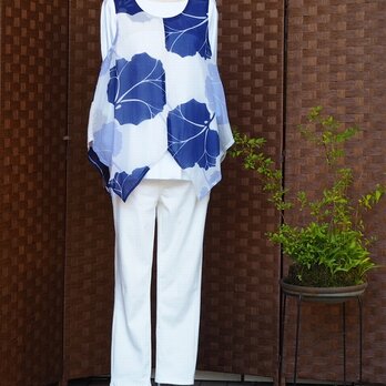 0003 着物リメイク　夏着物をベストにリメイク 「葉文様」kimono　の画像