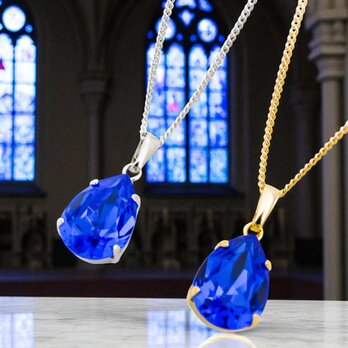 ＊しずくサイズのクリスタルガラスネックレス　マジェスティックブルー＊金具の色が選べますの画像