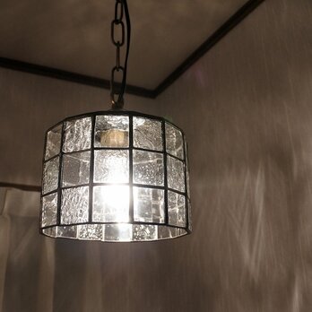 一点物 昭和ガラス レトロ  「 四角で丸いランプ クリア」 ステンドグラス 照明 ランプ ペンダントの画像