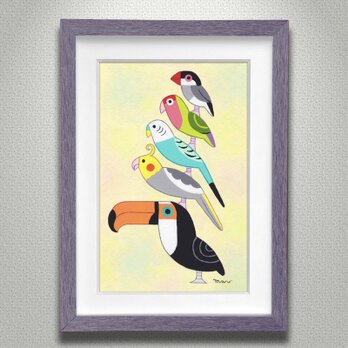絵本作家の原画「ポップな小鳥ブレーメン  ミルクパステル」の画像