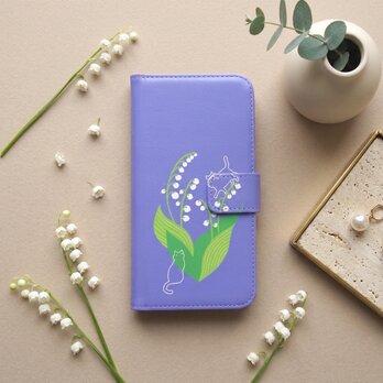 ＜Android＞手帳型スマホケース【幸福の花・鈴蘭と猫】