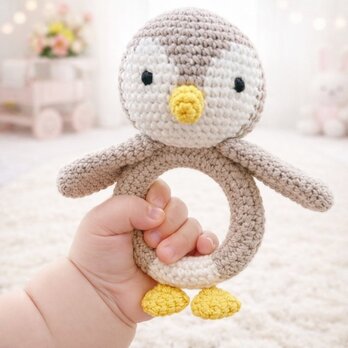 おもちゃ ペンギン ガラガラ ラトル 0歳 男の子 女の子 編みぐるみ 出産祝い