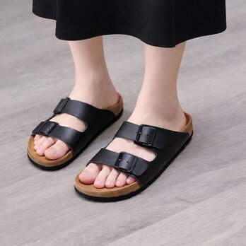 本革サンダル ブラック レディース メンズ ご主人誕生日 父の日 牛革 本革