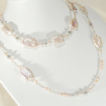 バロックパール（本真珠、淡水）とSV925、ラブラドライトのネックレス2本セット（美しい照り、6月の誕生石）の画像