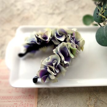 紫陽花のバナナクリップ ■ 異素材合わせ  ■ パープルホワイトの画像