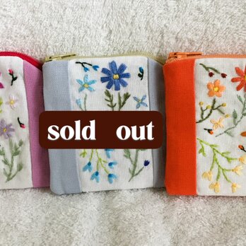 花刺繍の小銭入れ・三色展開