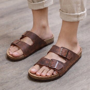 本革サンダル ブラウン レディース メンズ ご主人誕生日 父の日 ギフト 牛革 本革 メイドインベトナム サンダル