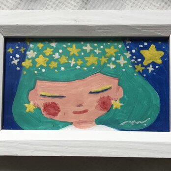 「星の女の子」手描きのミニイラスト☆名刺サイズ絵画の画像