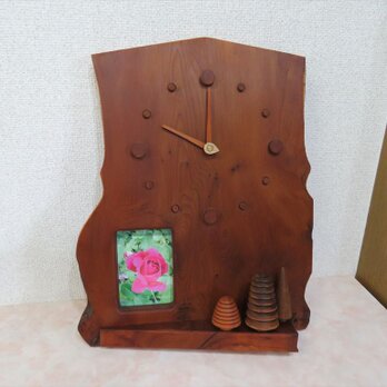 イチイ(オンコ)のフオトフレーム、樹木小物付き　掛け時計の画像