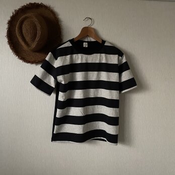 半袖ボーダーＴシャ　杢グレー×黒Ｍ～Ｌ