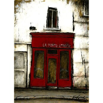 風景画 パリ 油絵「街の小さな赤い本屋」の画像