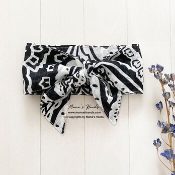 おしゃれな リネン 大柄 ペイズリー モノトーン 黒 白  夏 保冷剤 冬 カイロ ネッククーラー スカーフの画像