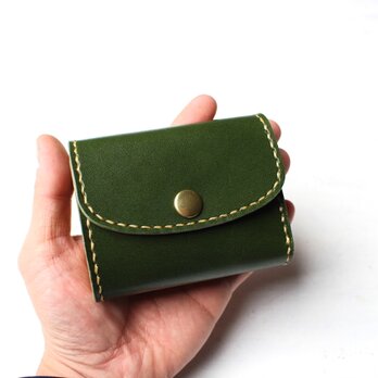 【受注生産品】小さい三つ折り財布 ～栃木アニリン緑×栃木ヌメ～の画像