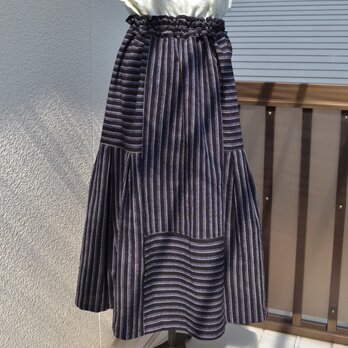 着物リメイク　木綿ギャザースカート　Ｊ-68の画像