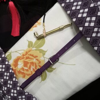 本革帯締ベルト11mm幅 紫,パープルレザー　着物浴衣に市販の帯留め使用も可能の画像