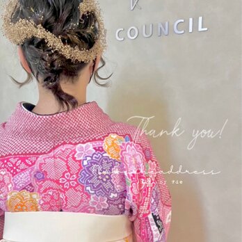 髪飾り  カチューシャ　ダブル　花冠　花かんむり　成人式　卒業式　結婚式　袴　振袖　和装　ドレスヘア OHANAの画像
