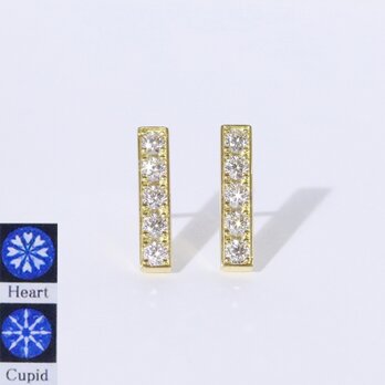 ハート&キューピッド H&C K18 バー 天然ダイヤモンド ピアス 0.30の画像