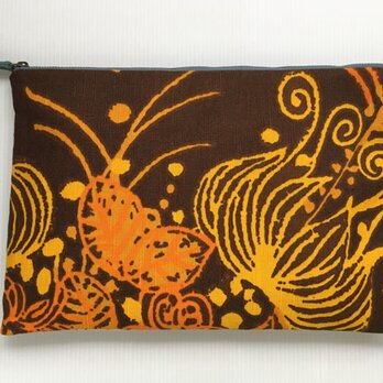 バッグインバッグ　クラッチバッグ　iPadポーチ　北欧ヴインテージ茶色とオレンジの画像