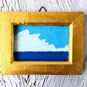 「夏の海」小さな絵画・油彩・原画・壁掛け・独立スタンド付きの画像