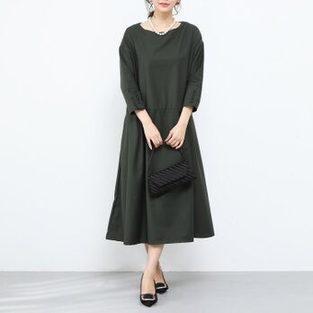 裾上げ無料♪オーダーサイズ可♪フォーマル　タック　ゆったり　ワンピース・カーキ　