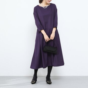 裾上げ無料♪オーダーサイズ可♪フォーマル　タック　ゆったり　ワンピース・ダークパープル