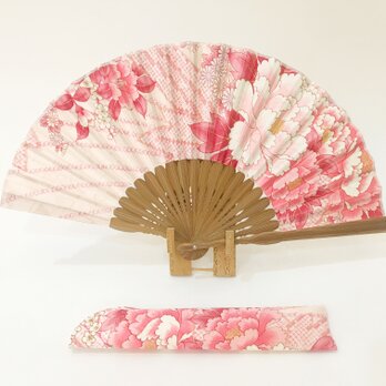 【受注制作】着物扇子　アンティークの絹の着物使用　日本の京都の職人が手仕事で制作　オンリーワン　プレゼントに最適 #51の画像